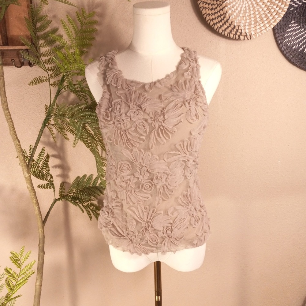 Banana Republic Taupe 3D Floral Rosette Mesh Sleeveless Top Size S RN 54023